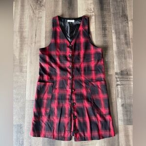 Suzy Shier Red & Black Plaid Button-Front Vest Dress – Size Small